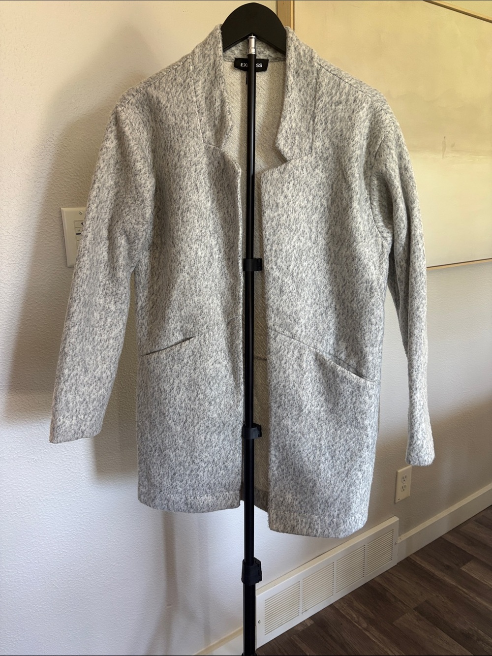 Express Light Gray Open-Front Wool Cardigan